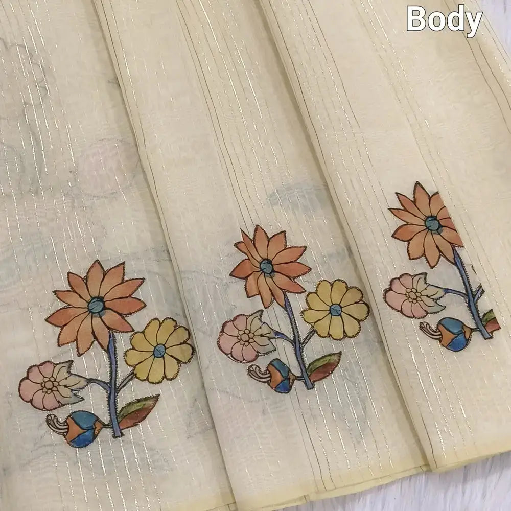 Beige silk cotton saree ns126-Neidhal