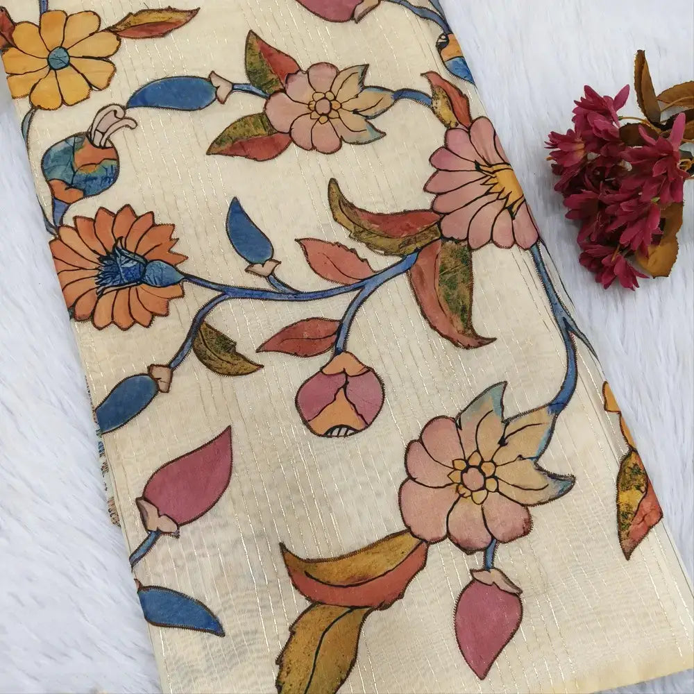 Beige silk cotton saree ns126-Neidhal