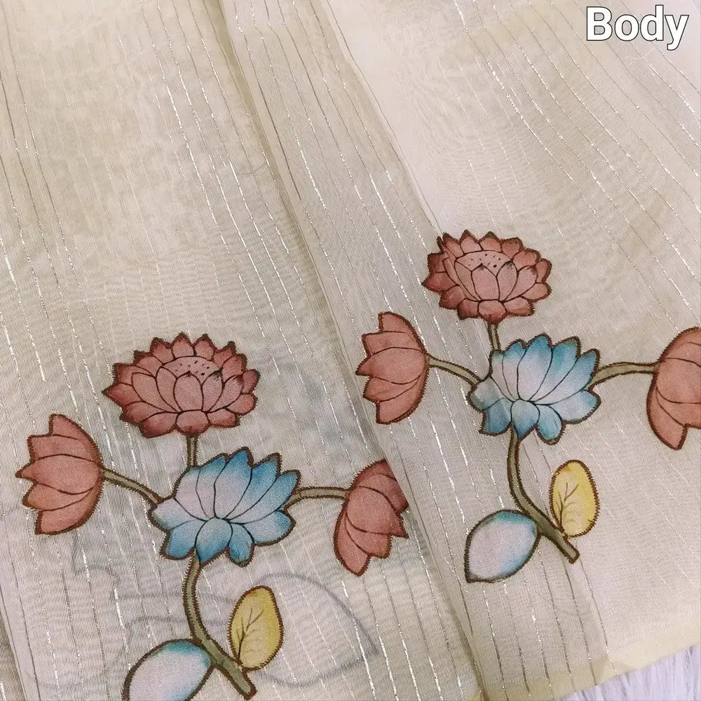 Beige Silk Cotton Saree Online ns140 - Applique Work | Neidhal