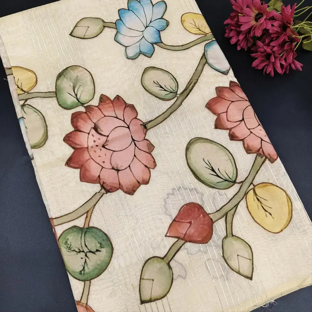 Beige Silk Cotton Saree Online ns140 - Applique Work | Neidhal