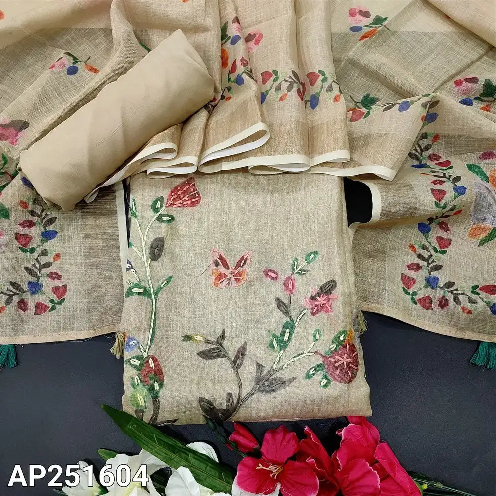 Beige tissue linen salwar material ap251604-Neidhal