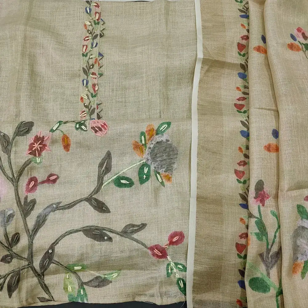 Beige tissue linen salwar material ap251604-Neidhal