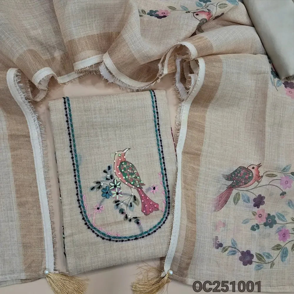 Beige tissue silk cotton salwar material OC251001-Neidhal