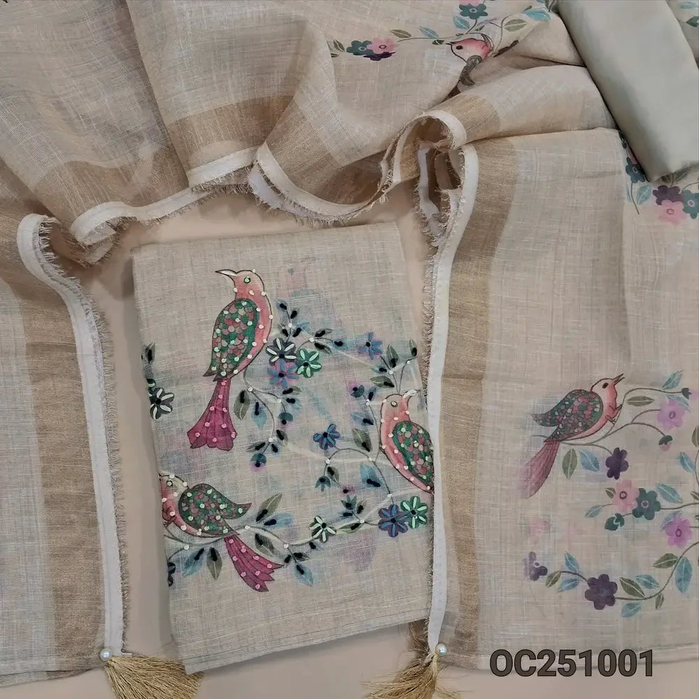 Beige tissue silk cotton salwar material OC251001-Neidhal