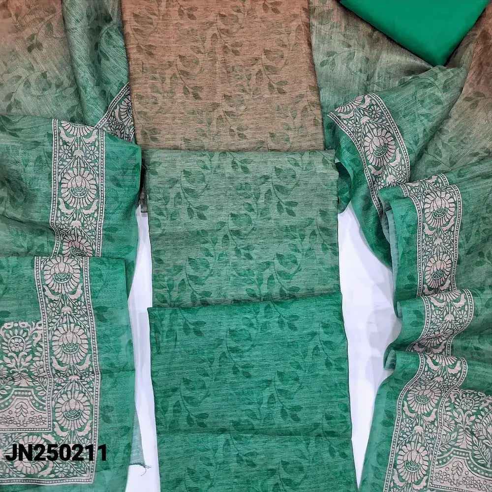 Beige turquoise green dual printed textured silk cotton salwar material jn250211-Neidhal