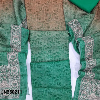 Beige turquoise green dual printed textured silk cotton salwar material jn250211-Neidhal