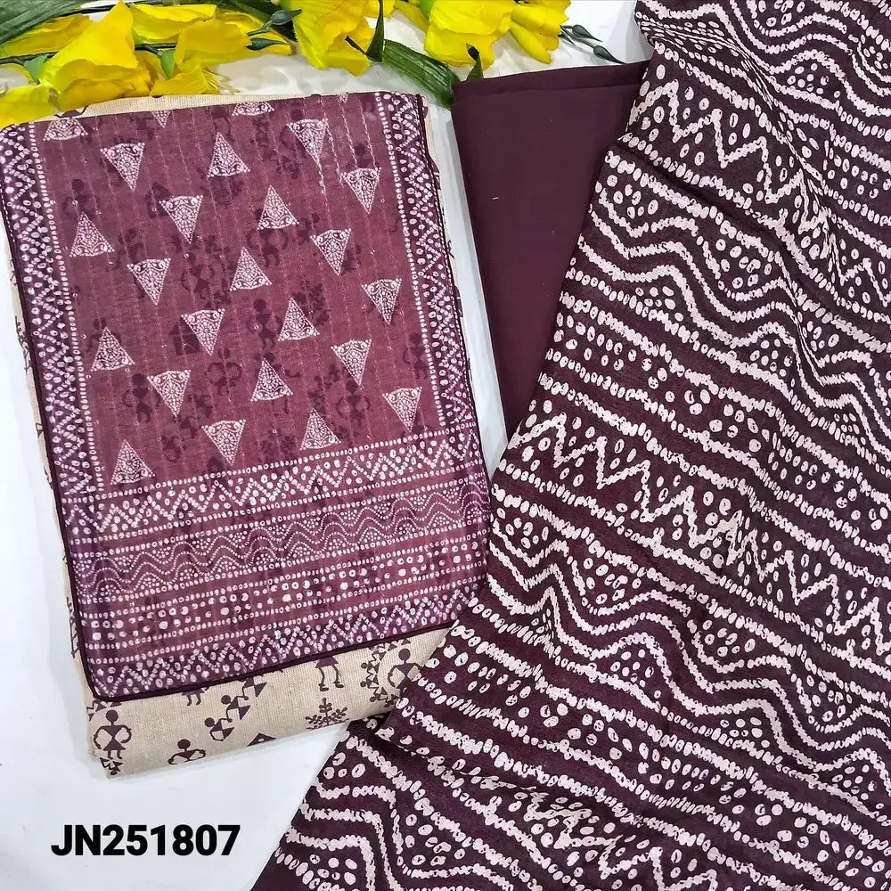 Beige warli printed jute cotton salwar material jn251807-Neidhal