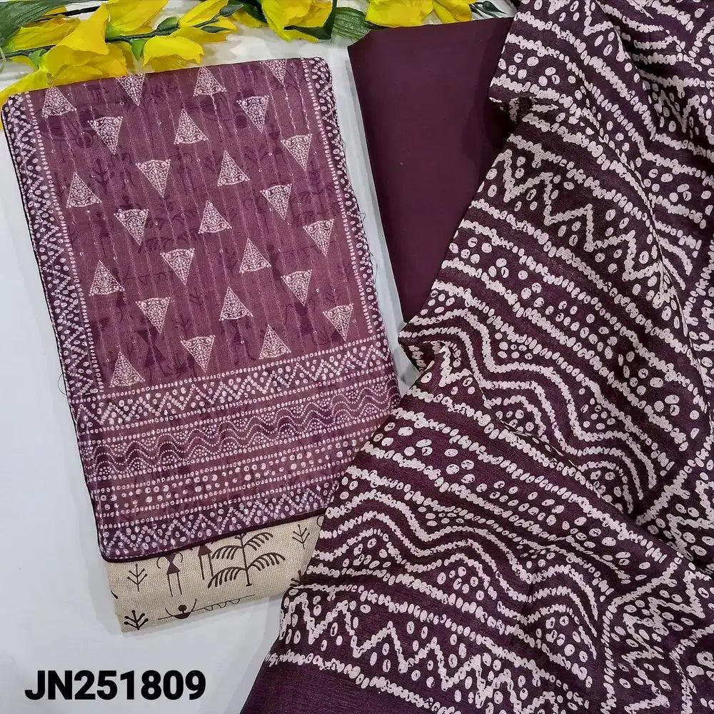 Beige warli printed jute cotton salwar material jn251809-Neidhal