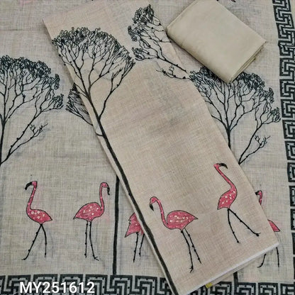 Beige with golden tint tissue linen unstitched salwar material hand my251613-Neidhal