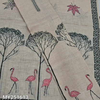 Beige with golden tint tissue linen unstitched salwar material hand my251613-Neidhal