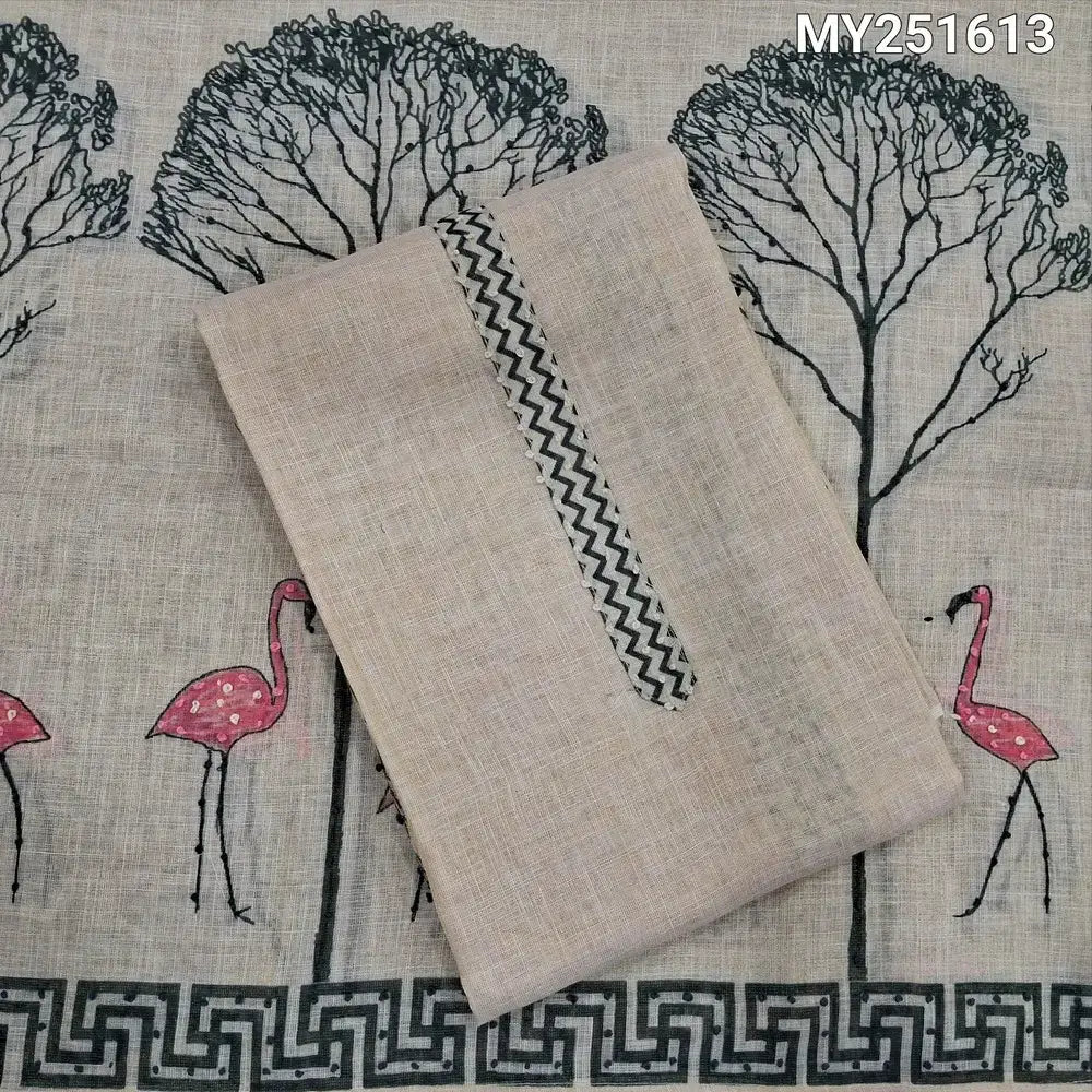 Beige with golden tint tissue linen unstitched salwar material hand my251613-Neidhal