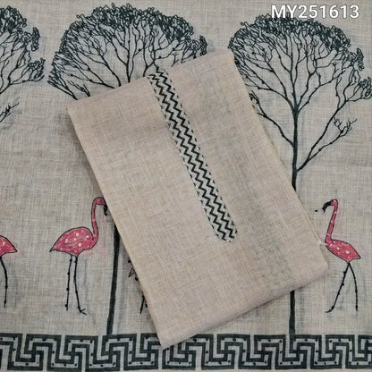 Beige with golden tint tissue linen unstitched salwar material hand my251613-Neidhal