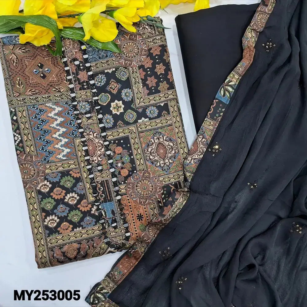 Black abstract printed premium satin cotton salwar material my253005-Neidhal