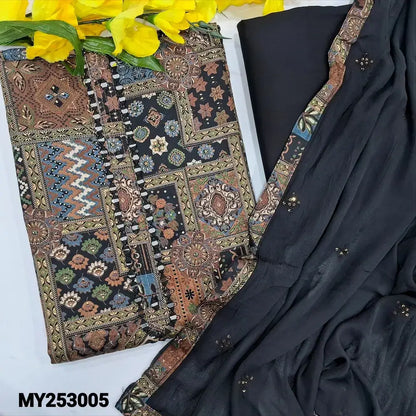 Black abstract printed premium satin cotton salwar material my253005-Neidhal