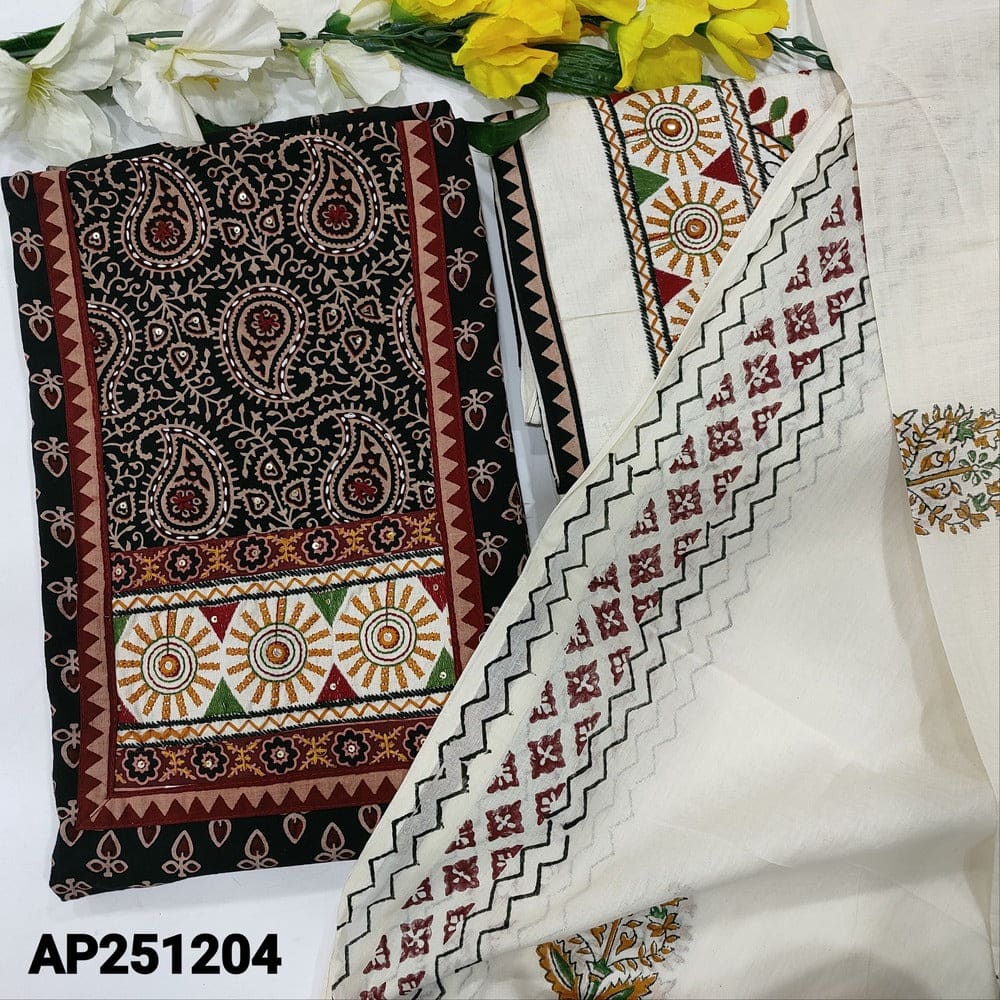 Black ajrak block printed cotton salwar material ap251204-Neidhal