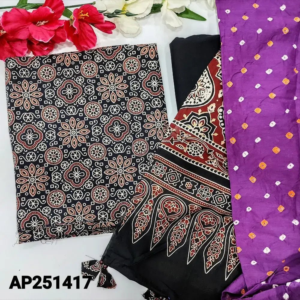 Black ajrak block printed cotton salwar material ap251417-Neidhal