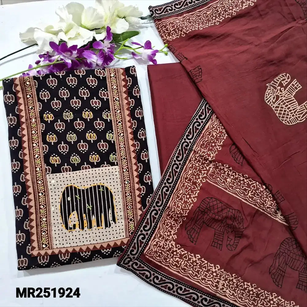 Black ajrak block printed cotton salwar material mr251924-Neidhal
