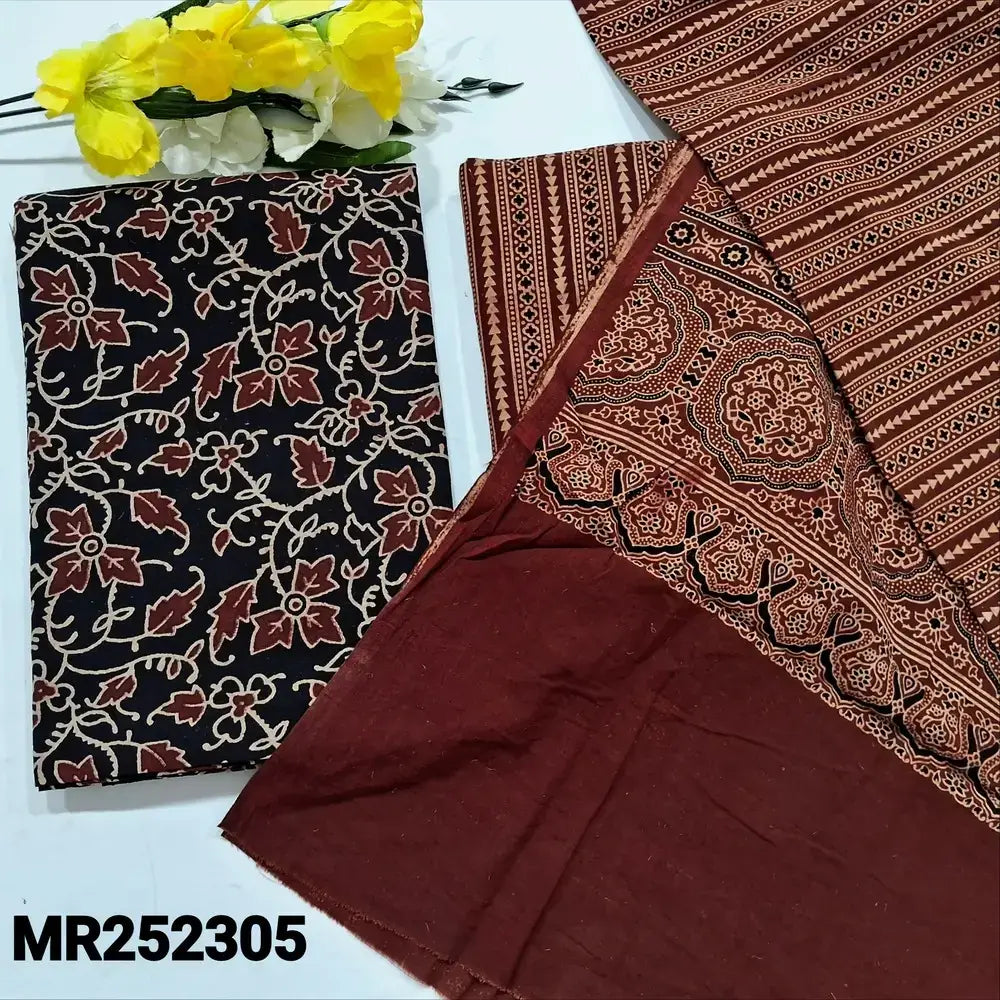 Black ajrak block printed cotton salwar material mr252305-Neidhal