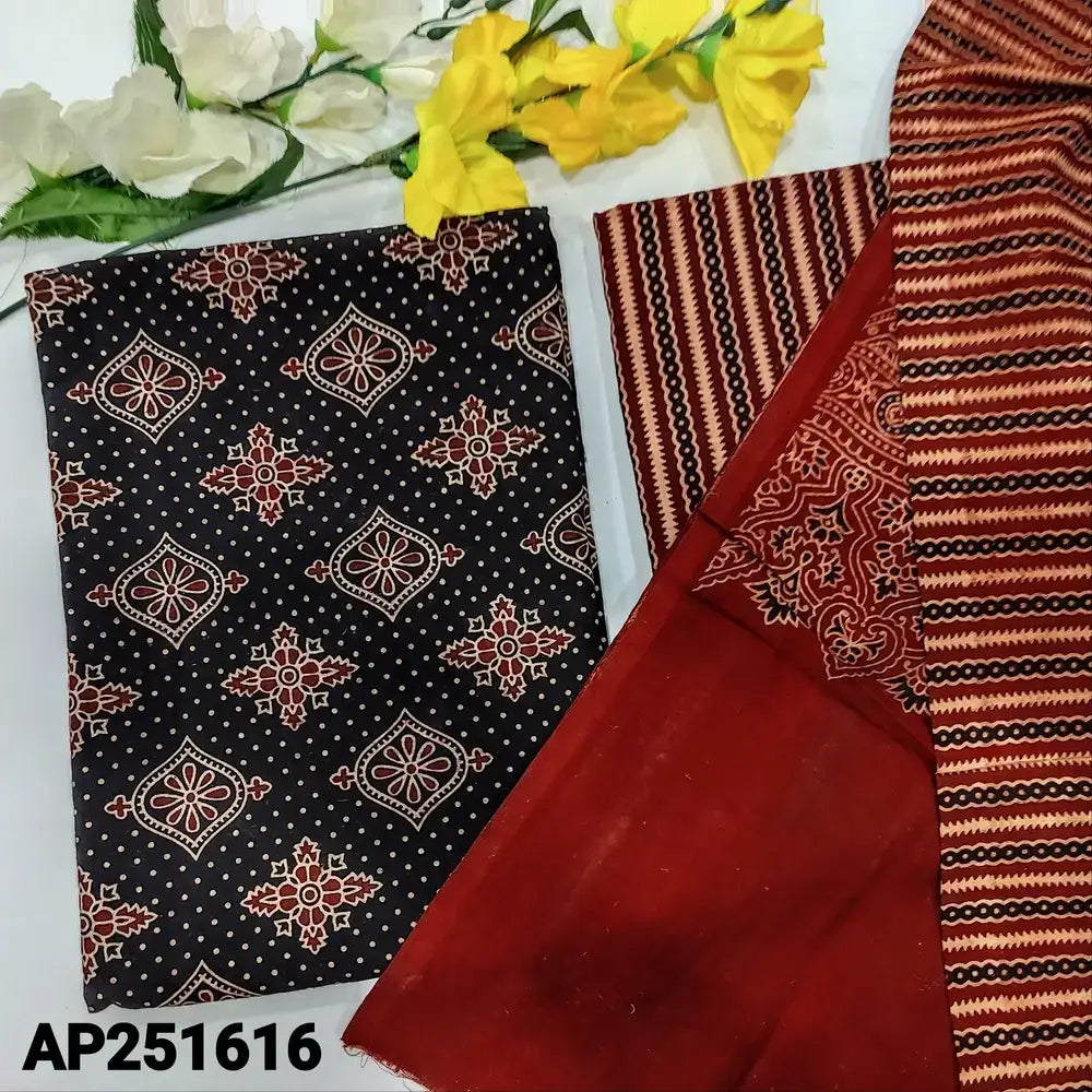 Black ajrak hand block printed cotton salwar material ap251616-Neidhal