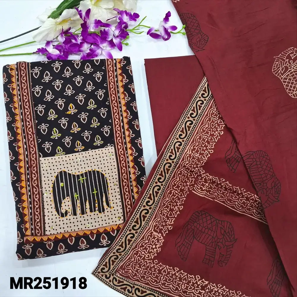 Black ajrak hand block printed cotton salwar material mr251918-Neidhal
