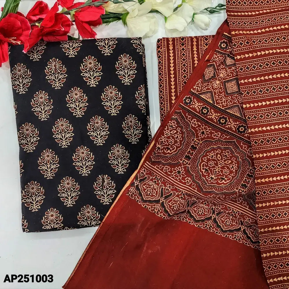 Black block printed cotton salwar material ap251003-Neidhal
