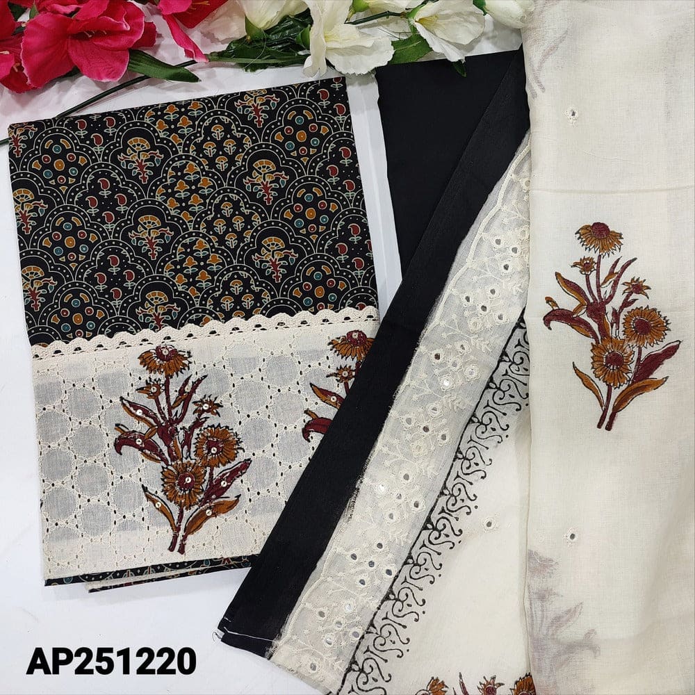 Black block printed cotton salwar material ap251220-Neidhal