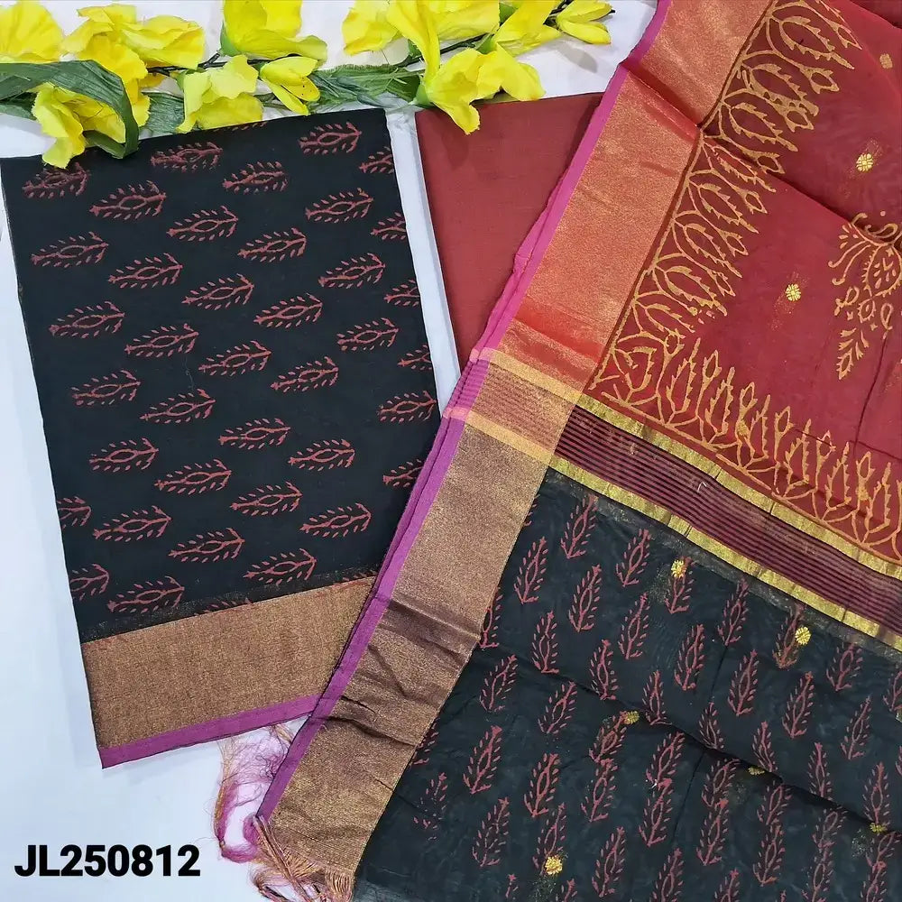 Black block printed fancy silk cotton salwar material jl250812-Neidhal
