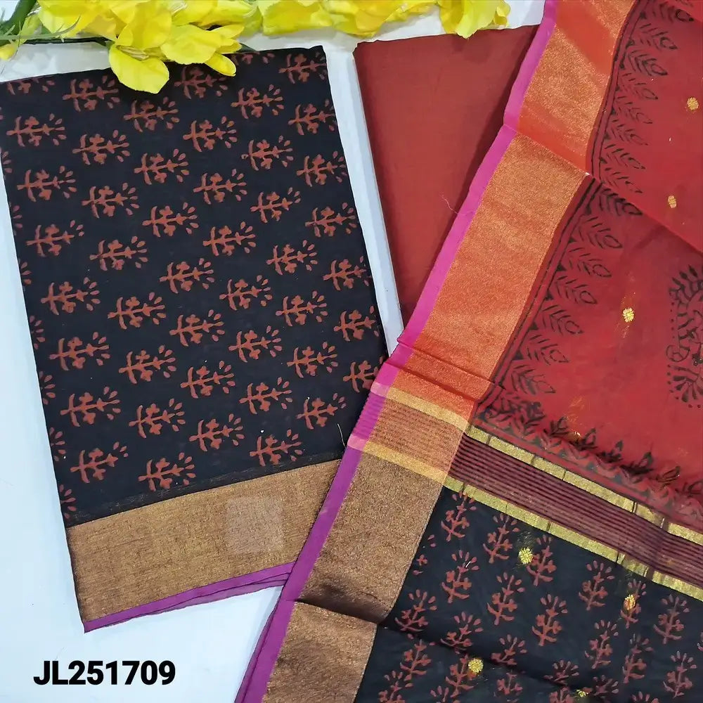 Black block printed fancy silk cotton salwar material jl251709-Neidhal