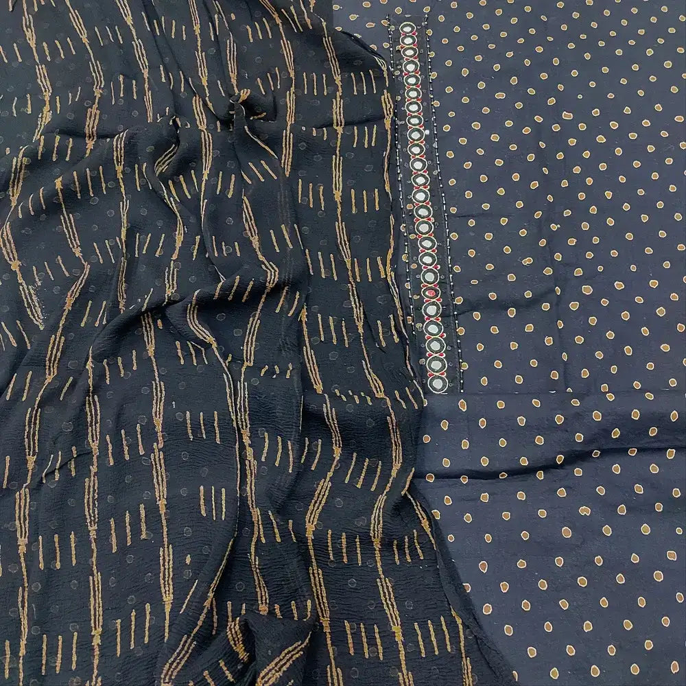 Black designer block printed cotton salwar material ap250408-Neidhal