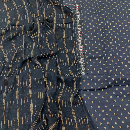 Black designer block printed cotton salwar material ap250408-Neidhal