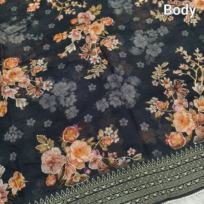 Black designer digital printed soft silk cotton saree ns102-Neidhal