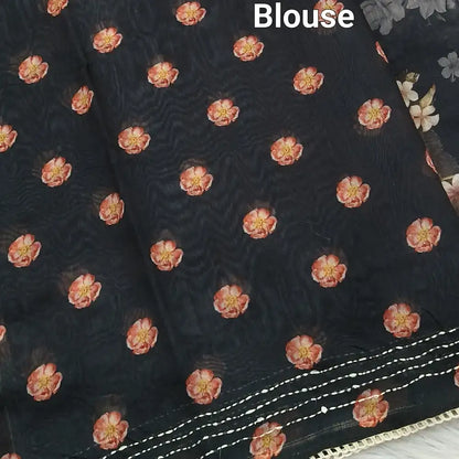 Black designer digital printed soft silk cotton saree ns102-Neidhal