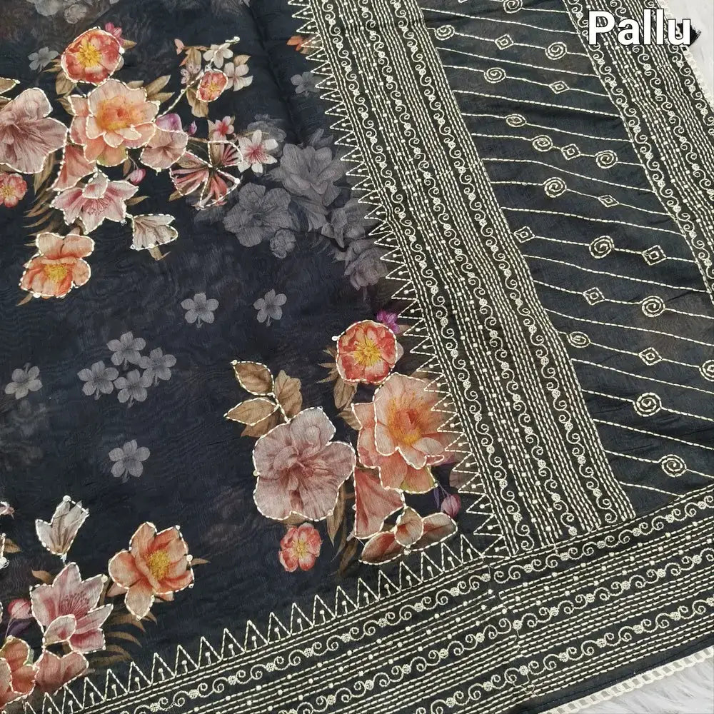 Black designer digital printed soft silk cotton saree ns102-Neidhal