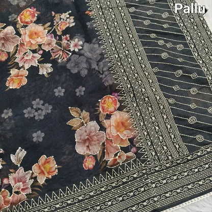 Black designer digital printed soft silk cotton saree ns102-Neidhal