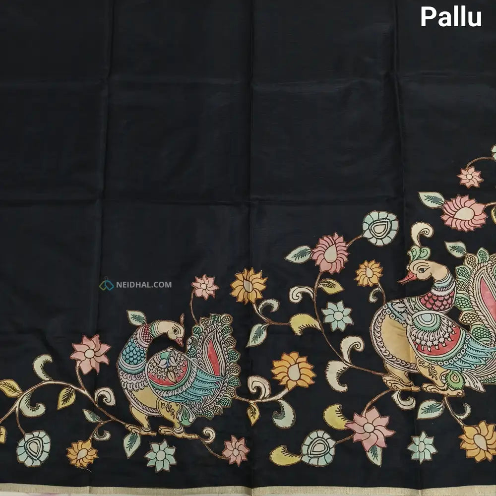 CODE NS24: Black designer premium kota saree with applique work& gold tissue borders(thin& light weight)heavy applique
