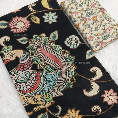 CODE NS24: Black designer premium kota saree with applique work& gold tissue borders(thin& light weight)heavy applique