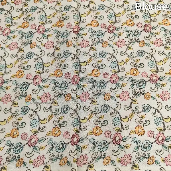 Plain running blouse with gold tissue borders with designer kota saree