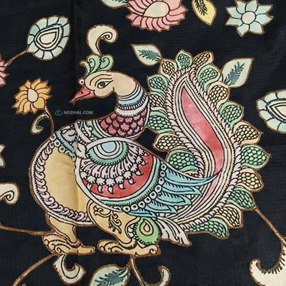 CODE NS24: Black designer premium kota saree with applique work& gold tissue borders(thin& light weight)heavy applique