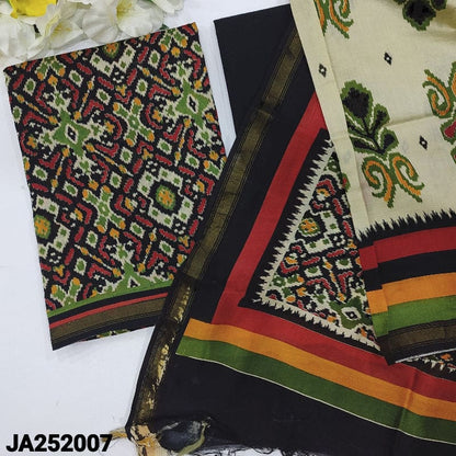 Black digital patola printed maheshwari silk unstitched salwar material(lilning needed)matching drum