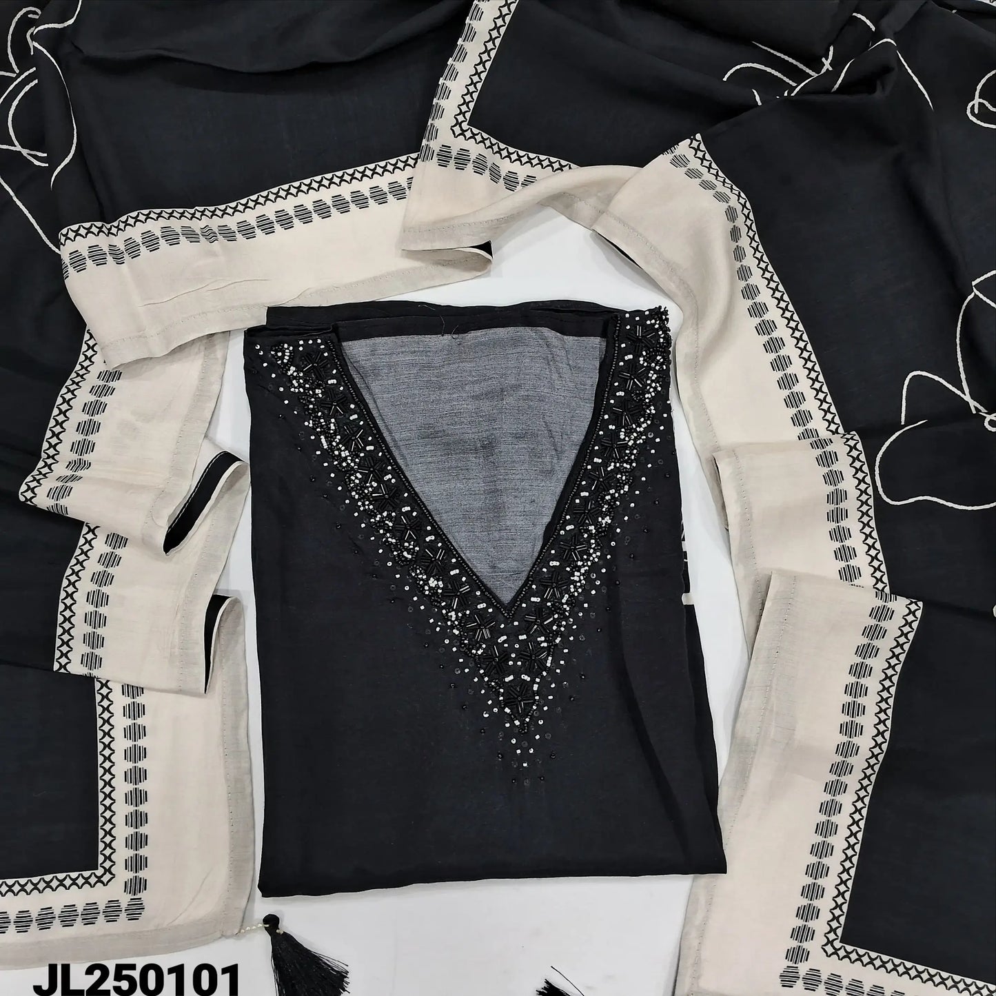 Black digital printed maslin silk salwar material jl250101-Neidhal