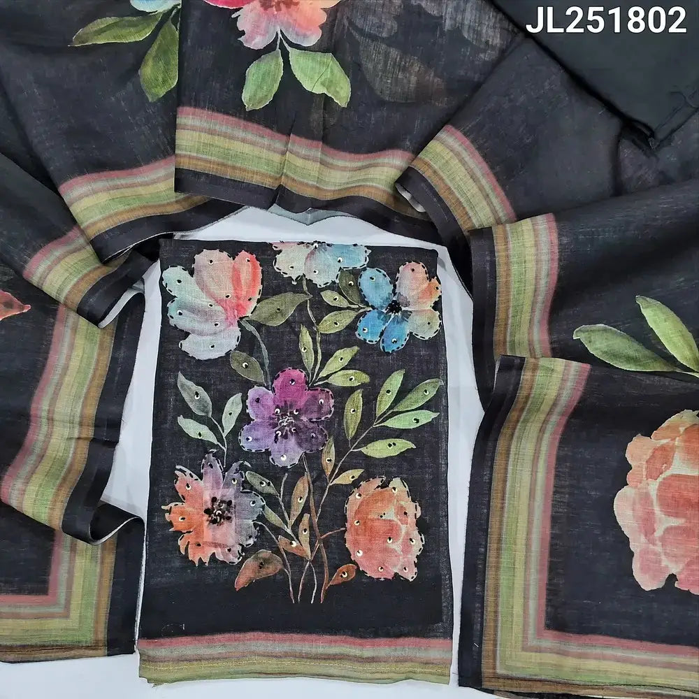 Black digital printed semi linen salwar material jl251801-Neidhal