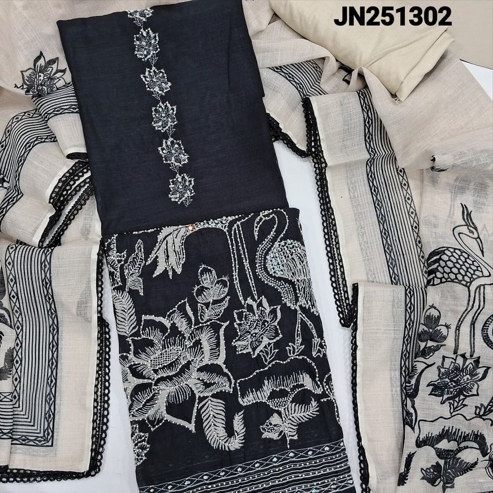 Black digital printed semi linen salwar material jn251301-Neidhal