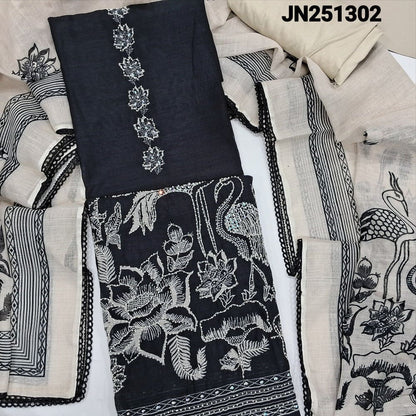 Black digital printed semi linen salwar material jn251301-Neidhal
