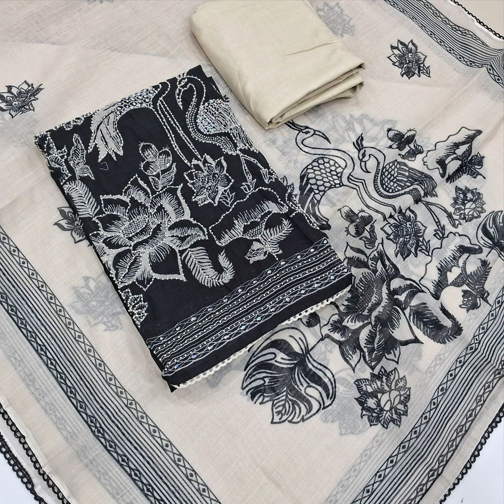 Black digital printed semi linen salwar material jn251301-Neidhal