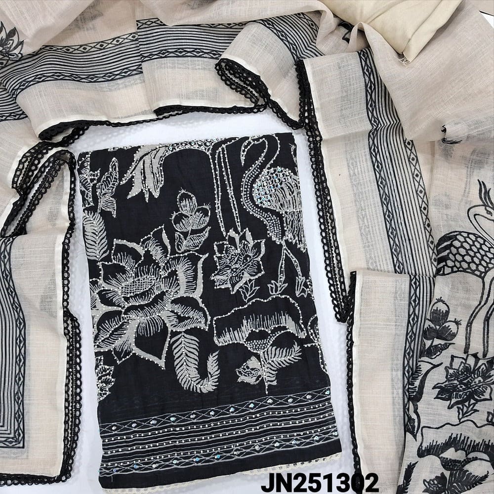 Black digital printed semi linen salwar material jn251301-Neidhal