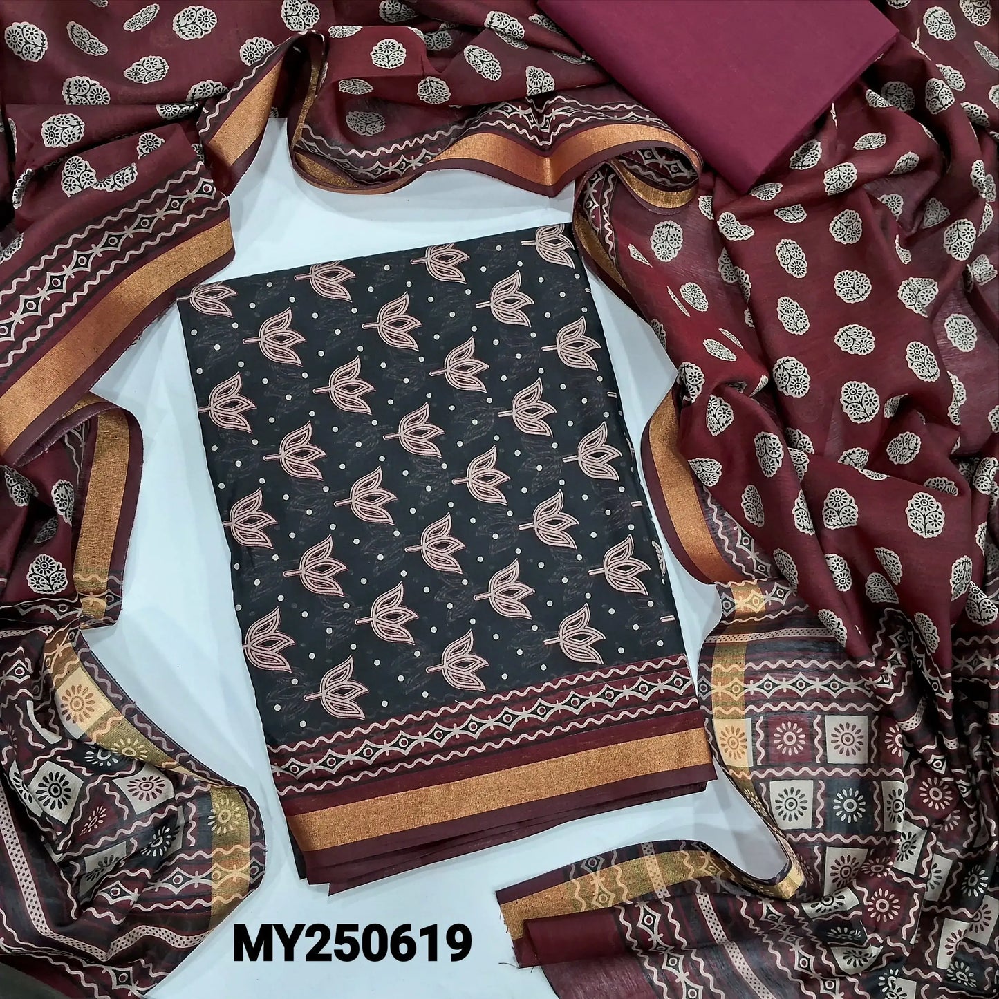 Black digital printed silk cotton salwar material my250619-Neidhal