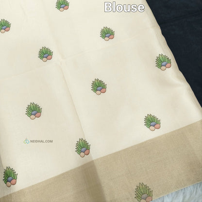 Black Digital Printed Silk Cotton Saree with Gold Tissue Borders | Neidhal