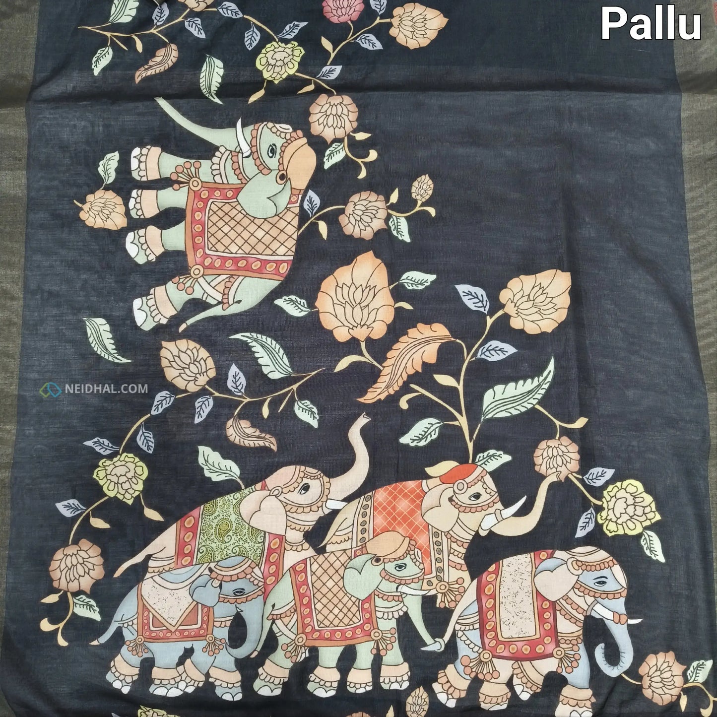 Black digital printed soft fancy silk cotton saree ns68-Neidhal