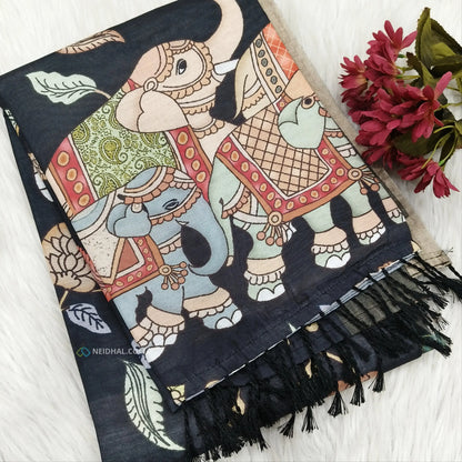 Black digital printed soft fancy silk cotton saree ns68-Neidhal