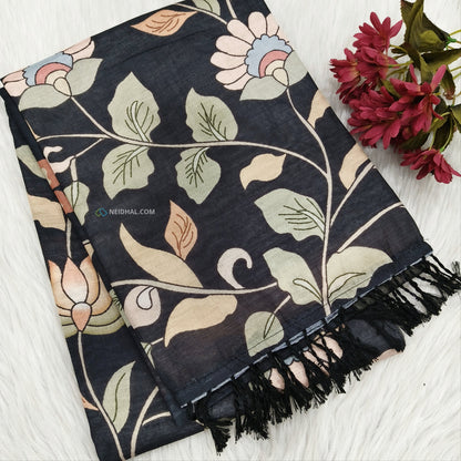 Black digital printed soft fancy silk cotton saree ns69-Neidhal